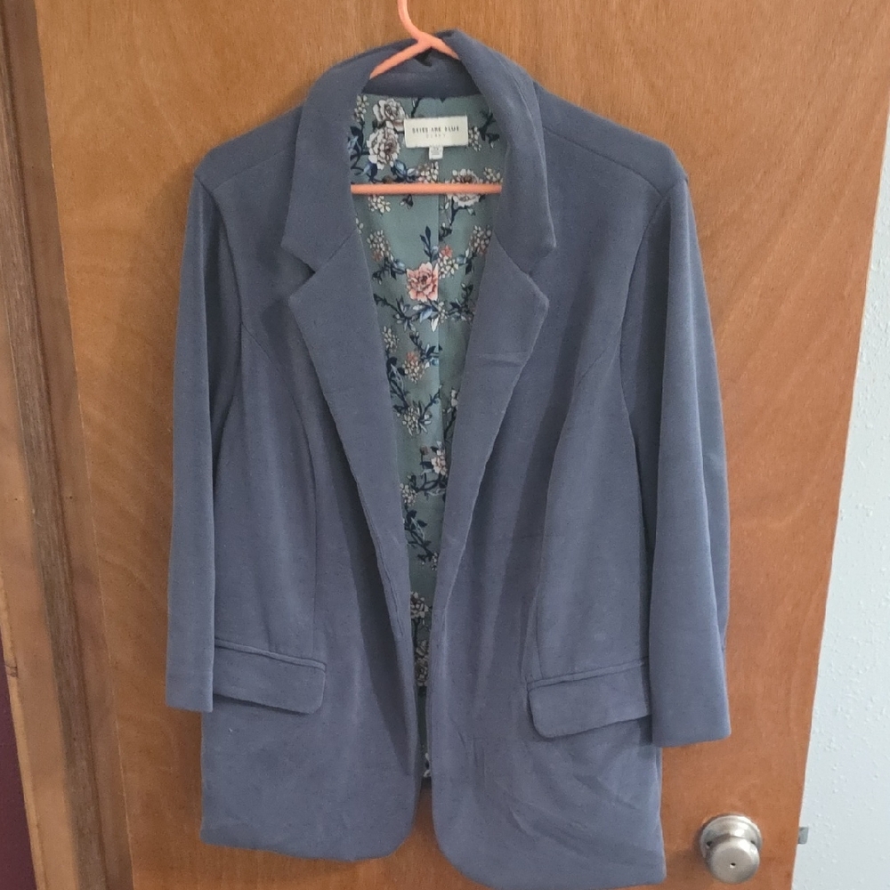 Skies Are Blue Blue Blazer with Floral Interior